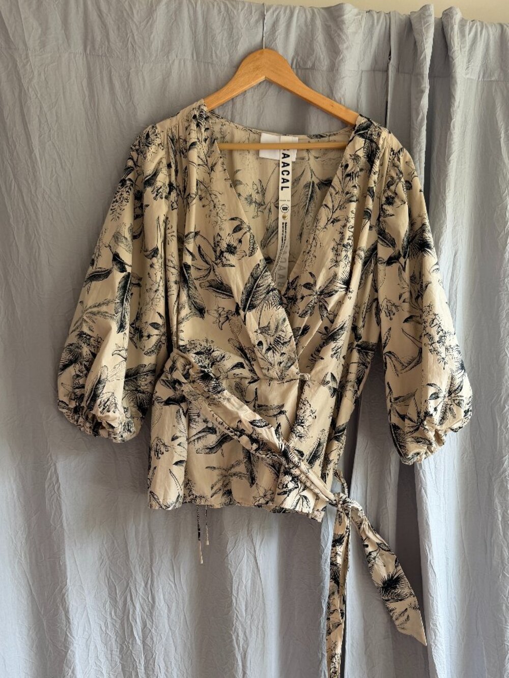 BAACAL 2X Botanical Wrap Blouse / Top – Cream & Black Toile Print